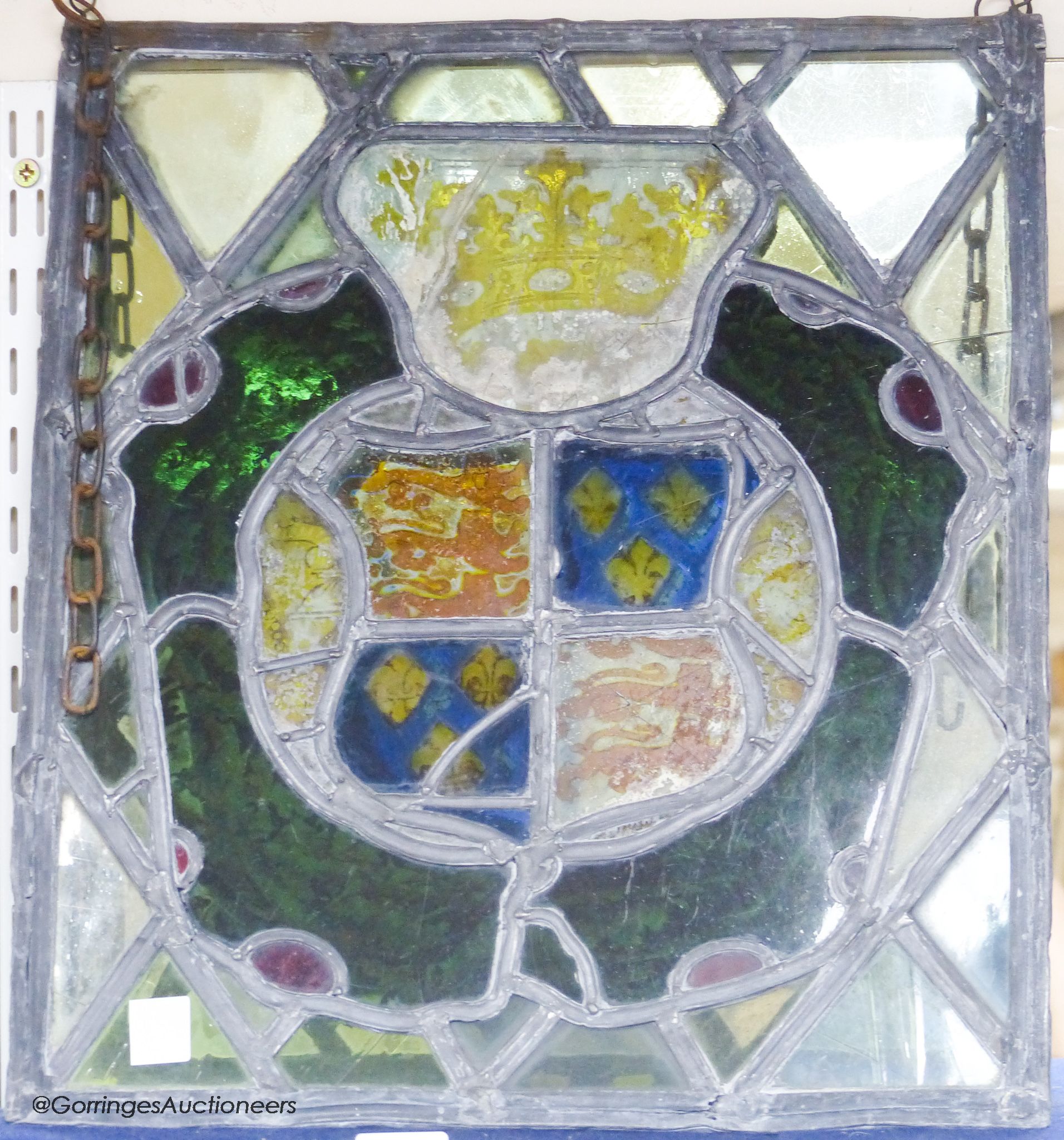 A Gothic style leaded glass panel, and a further leaded and stained glass panel